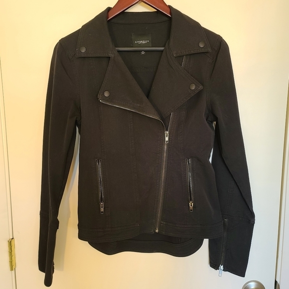 Liverpool Women's Size XS Black Stretch Knit with Zippers Moto Jacket - Picture 1 of 8